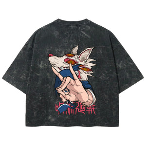 Playera streetwear premium de anime y gaming ExtraLife MX, corte boxy deluxe mineral wash heavyweight en color Acid Wash, moda urbana mexicana de culto.