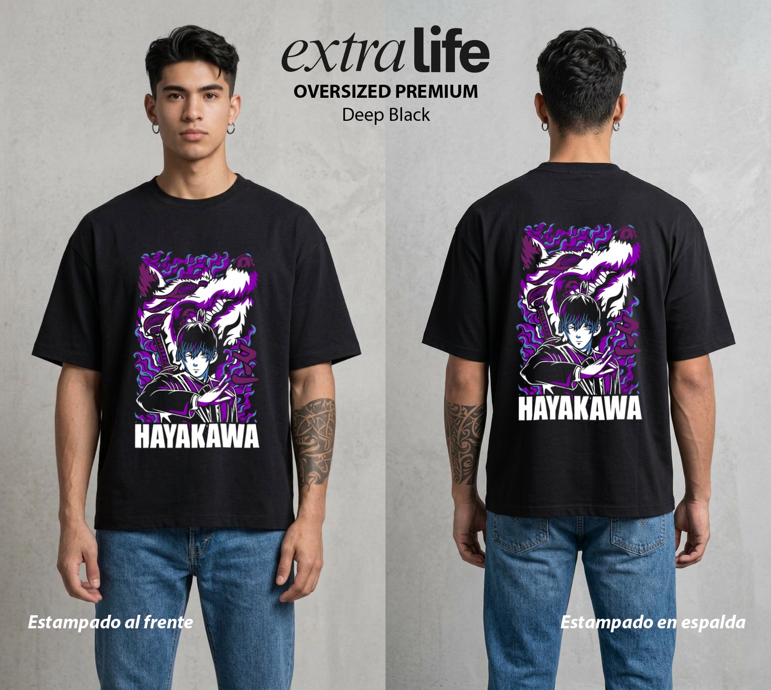 El Contrato Infernal | El Samurai del Futuro #00374 - Playera Oversized Premium | Deep Black - Foto en modelo