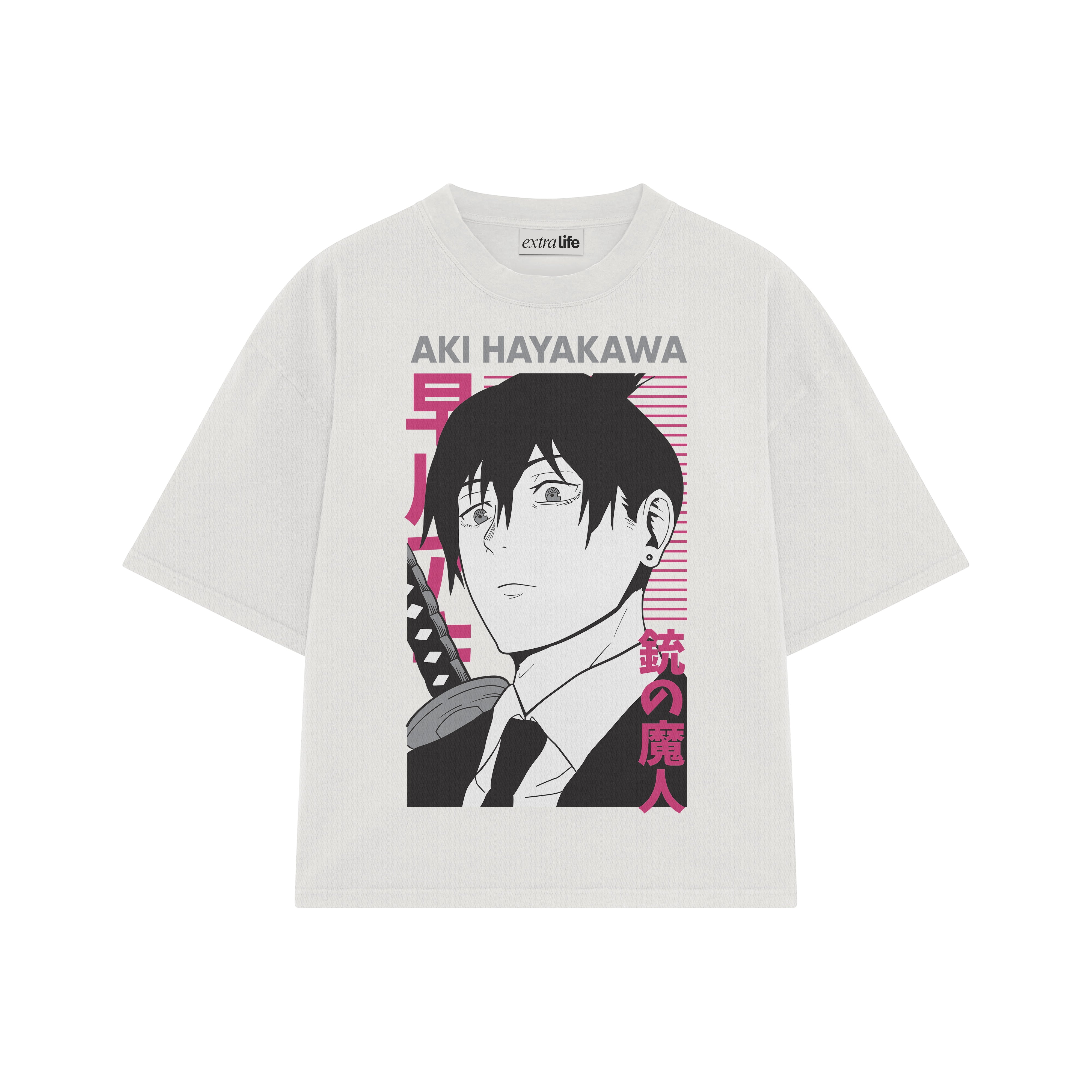 Playera streetwear premium de anime y gaming ExtraLife MX, corte boxy oversized drop shoulder heavyweight en color Deep Black y Off-White, moda urbana mexicana de culto.