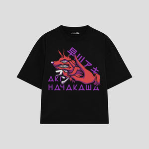 Playera streetwear premium de anime y gaming ExtraLife MX, corte boxy oversized drop shoulder heavyweight en color Deep Black y Off-White, moda urbana mexicana de culto.