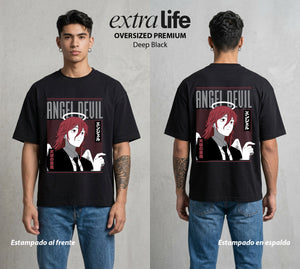 El Contrato Infernal | El Angel y el Diablo #00380 - Playera Oversized Premium | Deep Black - Foto en modelo