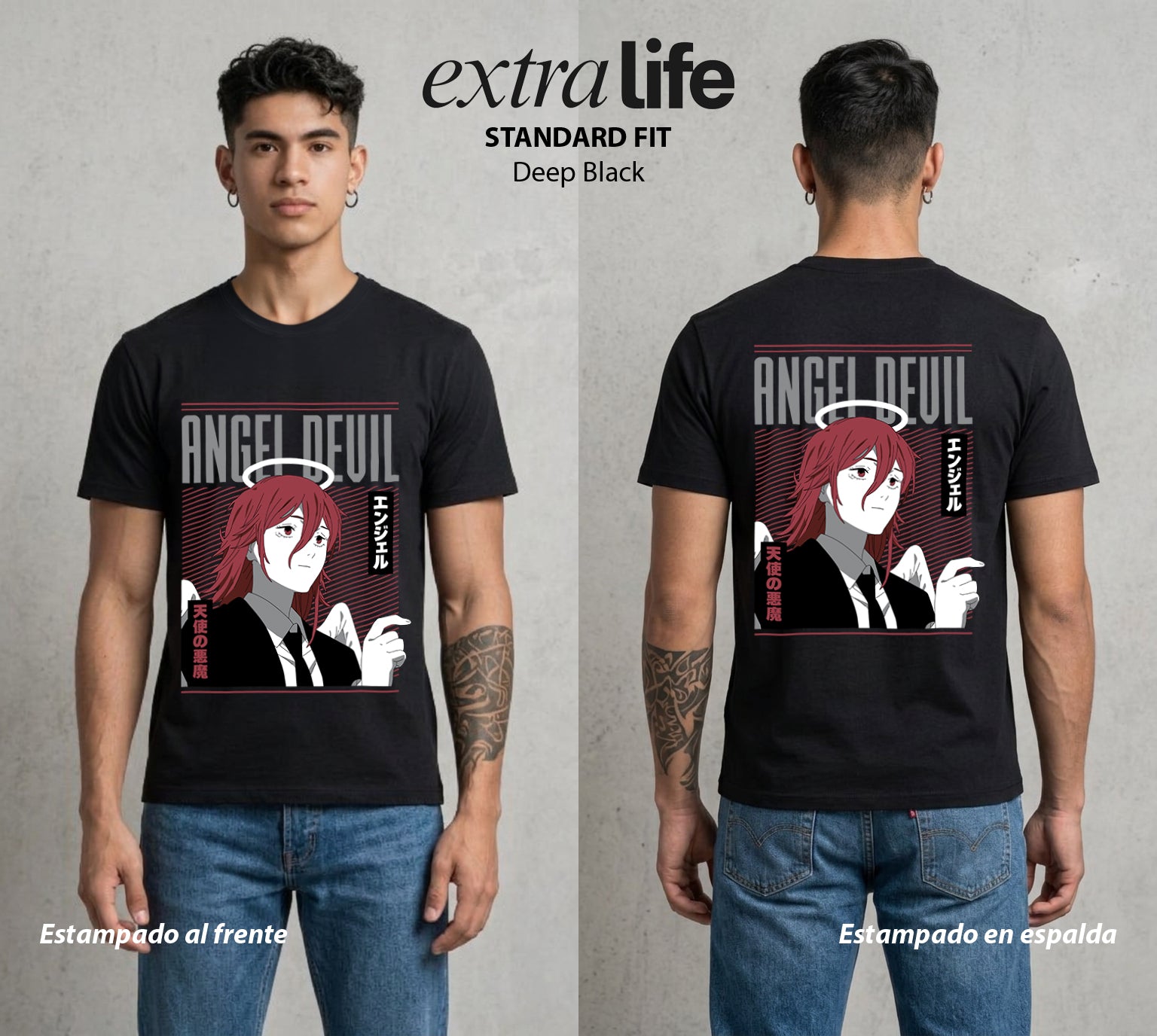 El Contrato Infernal | El Angel y el Diablo #00380 - Playera Standard Fit | Deep Black - Foto en modelo