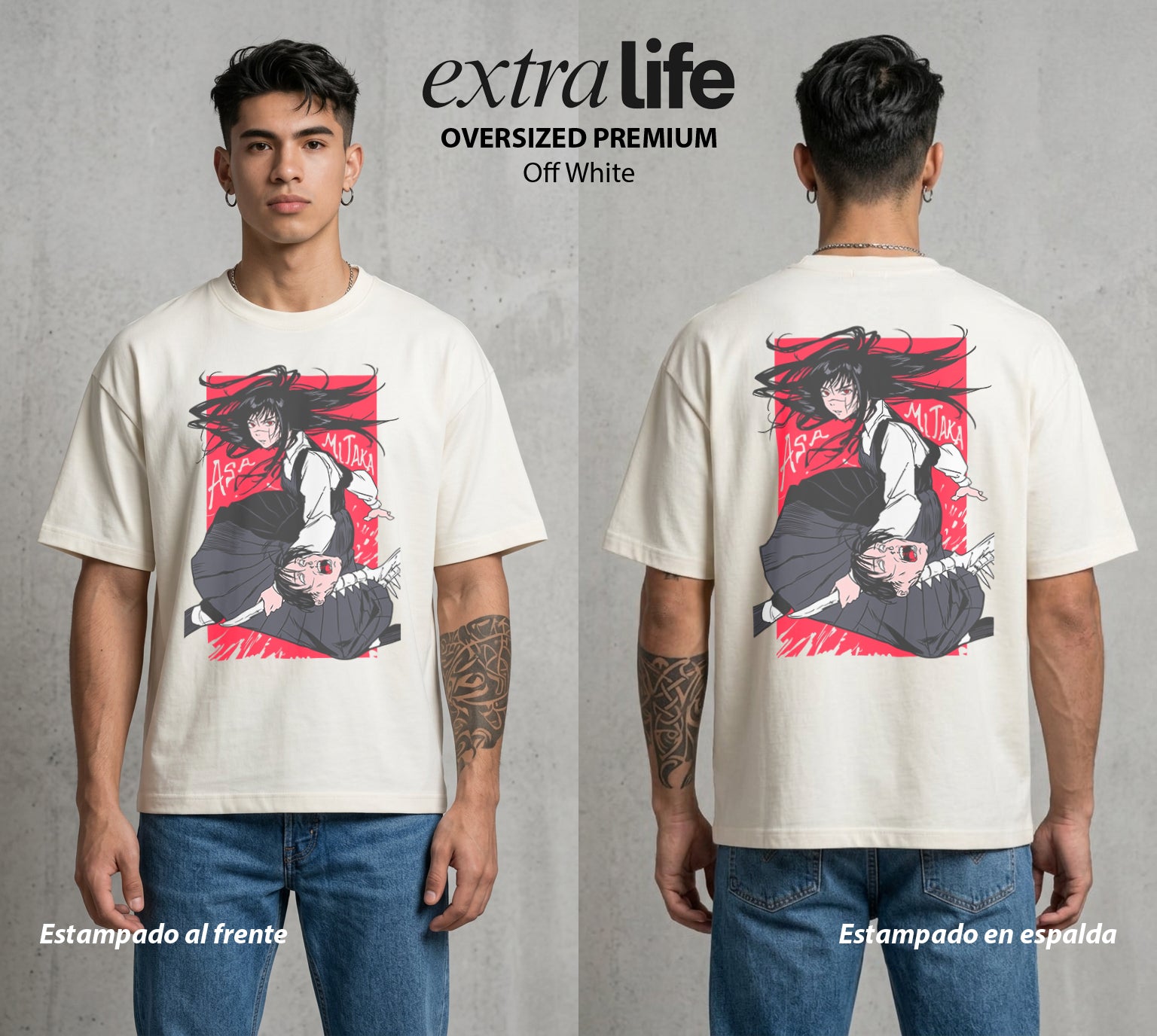 El Contrato Infernal | El Corazon de Guerra #00381 - Playera Oversized Premium | Off White - Foto en modelo