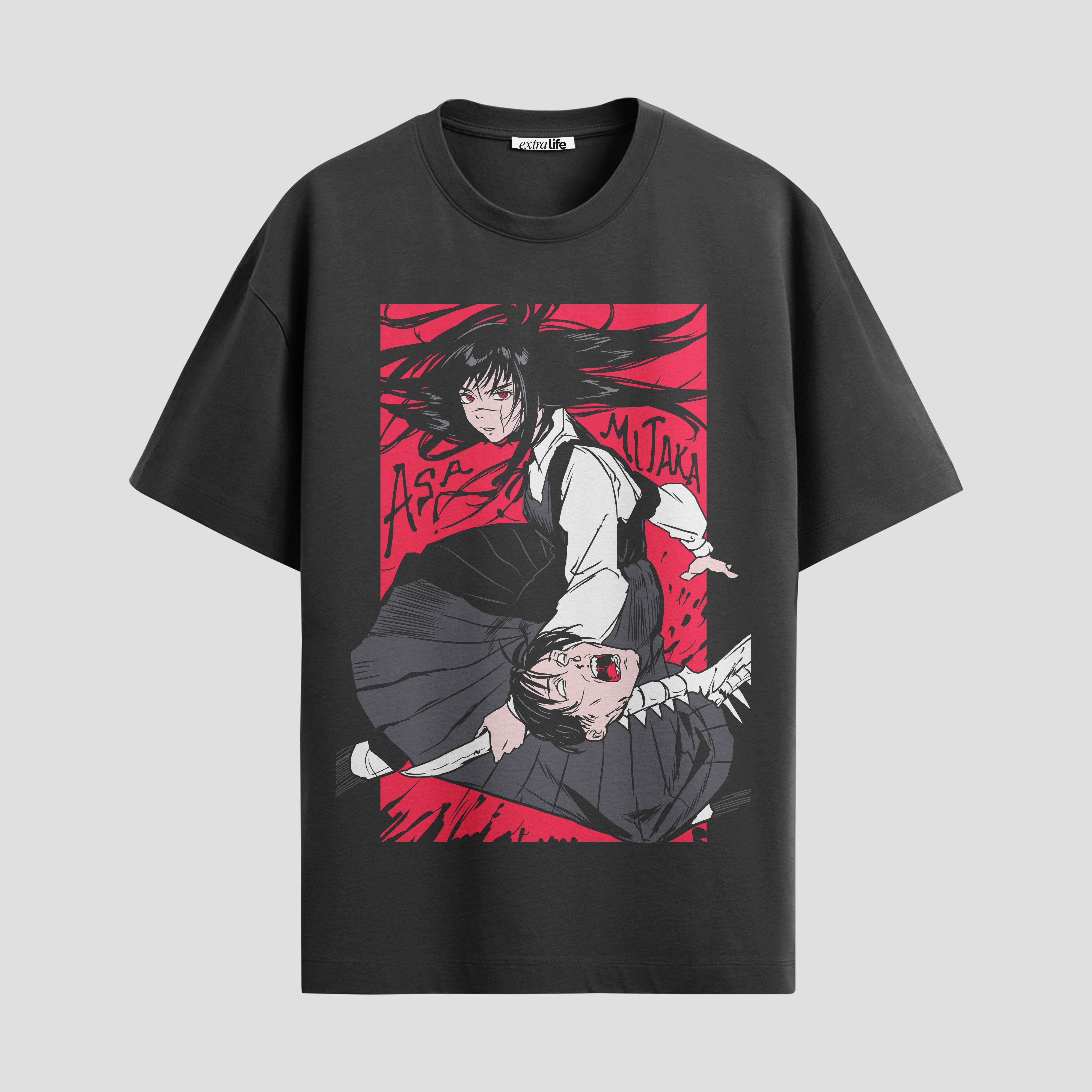 Playera urbana de anime y gaming ExtraLife MX, corte Standard Fit unisex ligero y transpirable en color Deep Black y Pure White, ropa de uso diario para gym y casual.