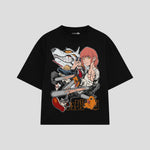 Playera streetwear premium de anime y gaming ExtraLife MX, corte boxy oversized drop shoulder heavyweight en color Deep Black y Off-White, moda urbana mexicana de culto.