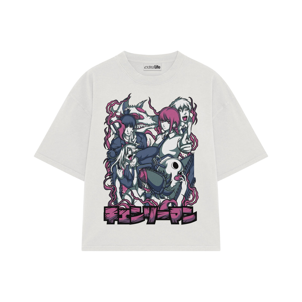 Playera streetwear premium de anime y gaming ExtraLife MX, corte oversized drop shoulder ligero y fresco en color Deep Black y Off-White, moda urbana mexicana de culto.