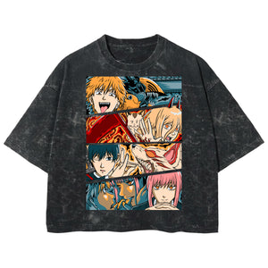 Playera streetwear premium de anime y gaming ExtraLife MX, corte boxy deluxe mineral wash heavyweight en color Acid Wash, moda urbana mexicana de culto.