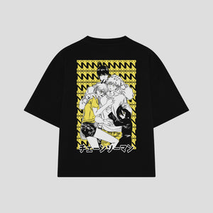 Playera streetwear premium de anime y gaming ExtraLife MX, corte boxy oversized drop shoulder heavyweight en color Deep Black y Off-White, moda urbana mexicana de culto.