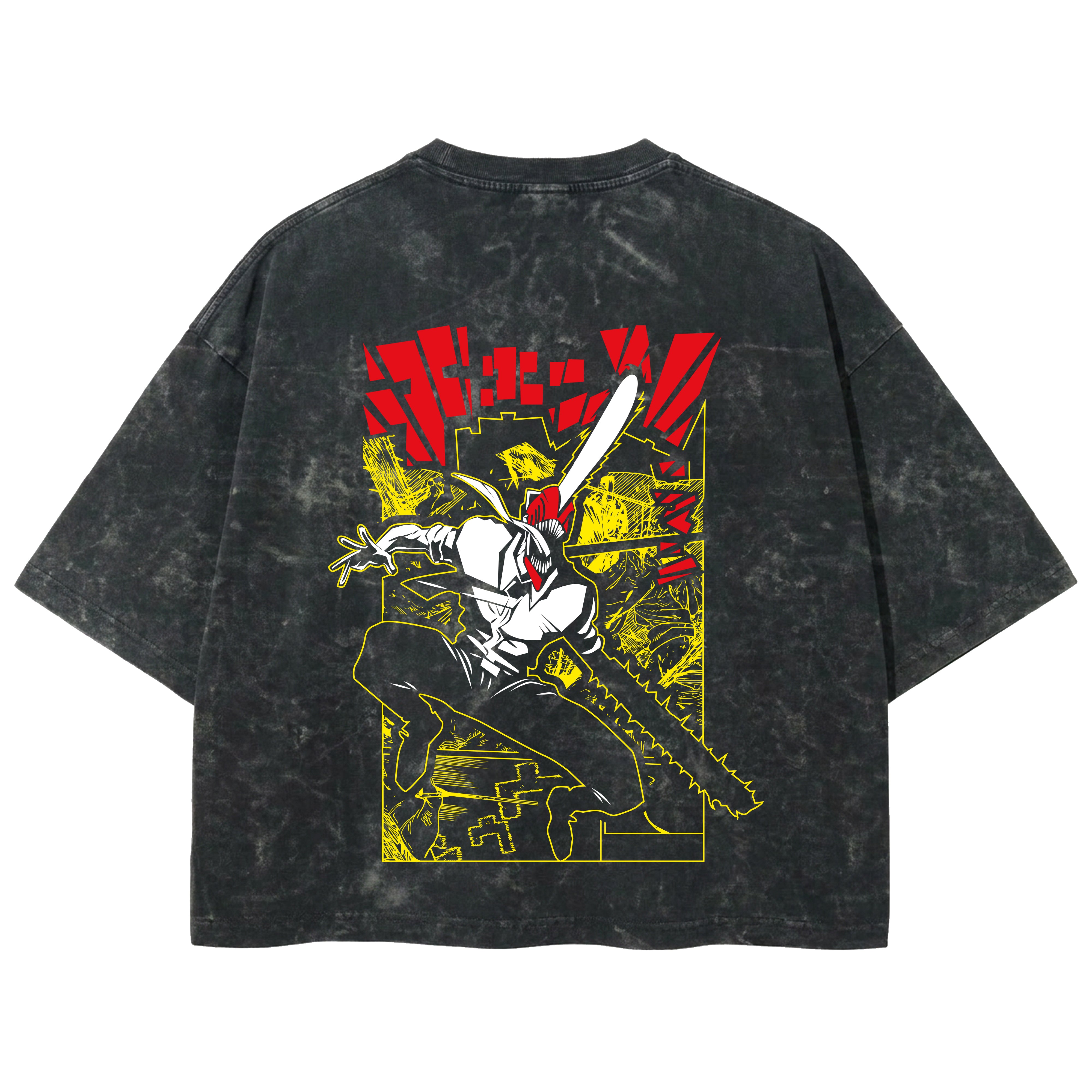 Playera streetwear premium de anime y gaming ExtraLife MX, corte boxy deluxe mineral wash heavyweight en color Acid Wash, moda urbana mexicana de culto.