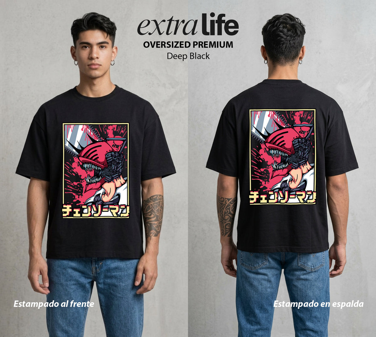 El Contrato Infernal | El Chico con Corazon de Perro #00392 - Playera Oversized Premium | Deep Black - Foto en modelo