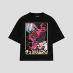 Playera streetwear premium de anime y gaming ExtraLife MX, corte boxy oversized drop shoulder heavyweight en color Deep Black y Off-White, moda urbana mexicana de culto.