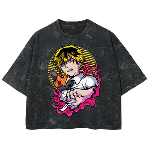 Playera streetwear premium de anime y gaming ExtraLife MX, corte boxy deluxe mineral wash heavyweight en color Acid Wash, moda urbana mexicana de culto.