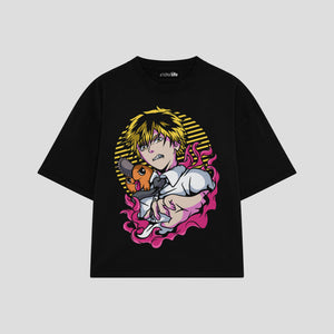 Playera streetwear premium de anime y gaming ExtraLife MX, corte oversized drop shoulder ligero y fresco en color Deep Black y Off-White, moda urbana mexicana de culto.