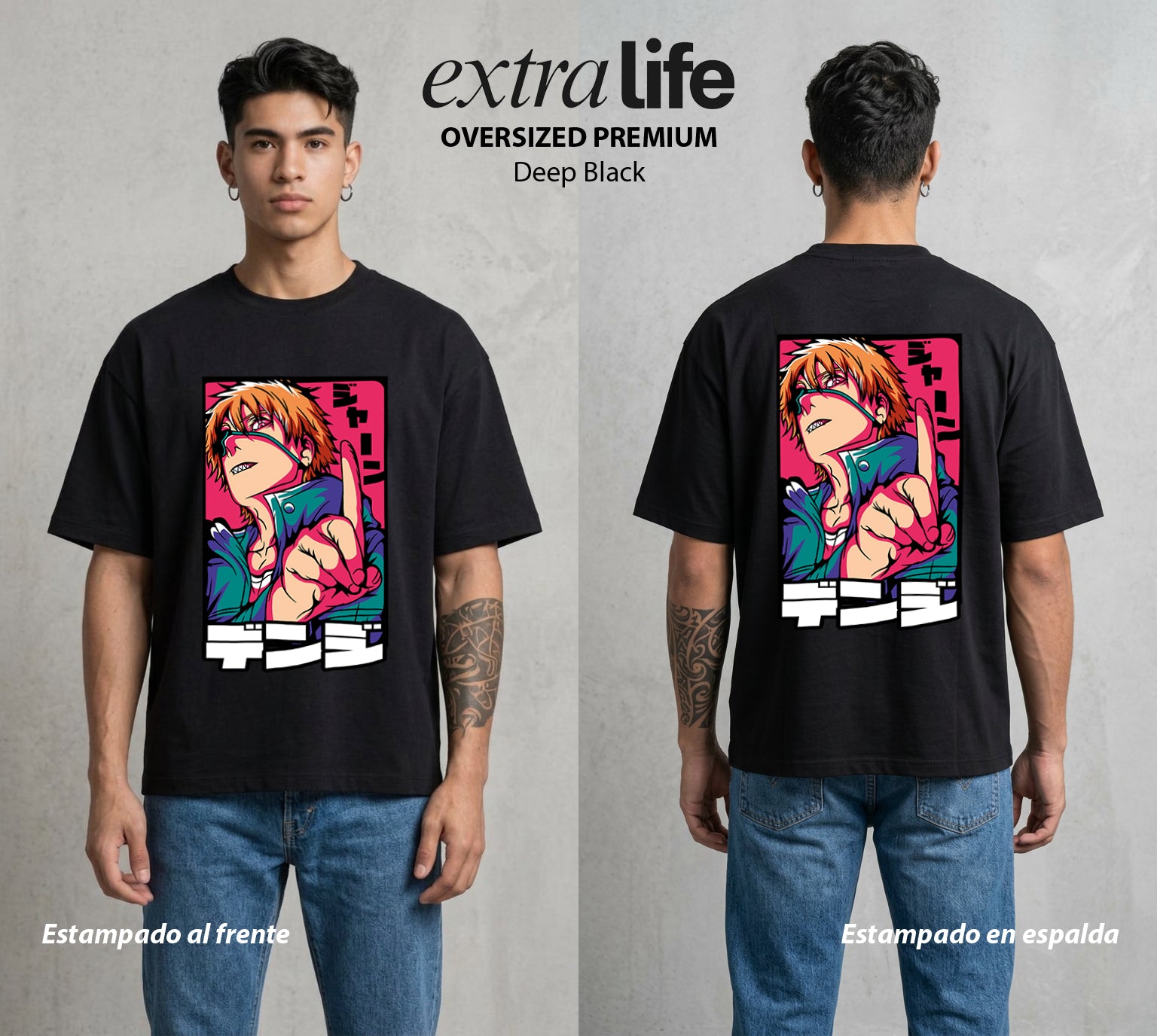 El Contrato Infernal | El Diablo Humano #00395 - Playera Oversized Premium | Deep Black - Foto en modelo