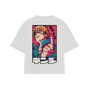 Playera streetwear premium de anime y gaming ExtraLife MX, corte boxy oversized drop shoulder heavyweight en color Deep Black y Off-White, moda urbana mexicana de culto.