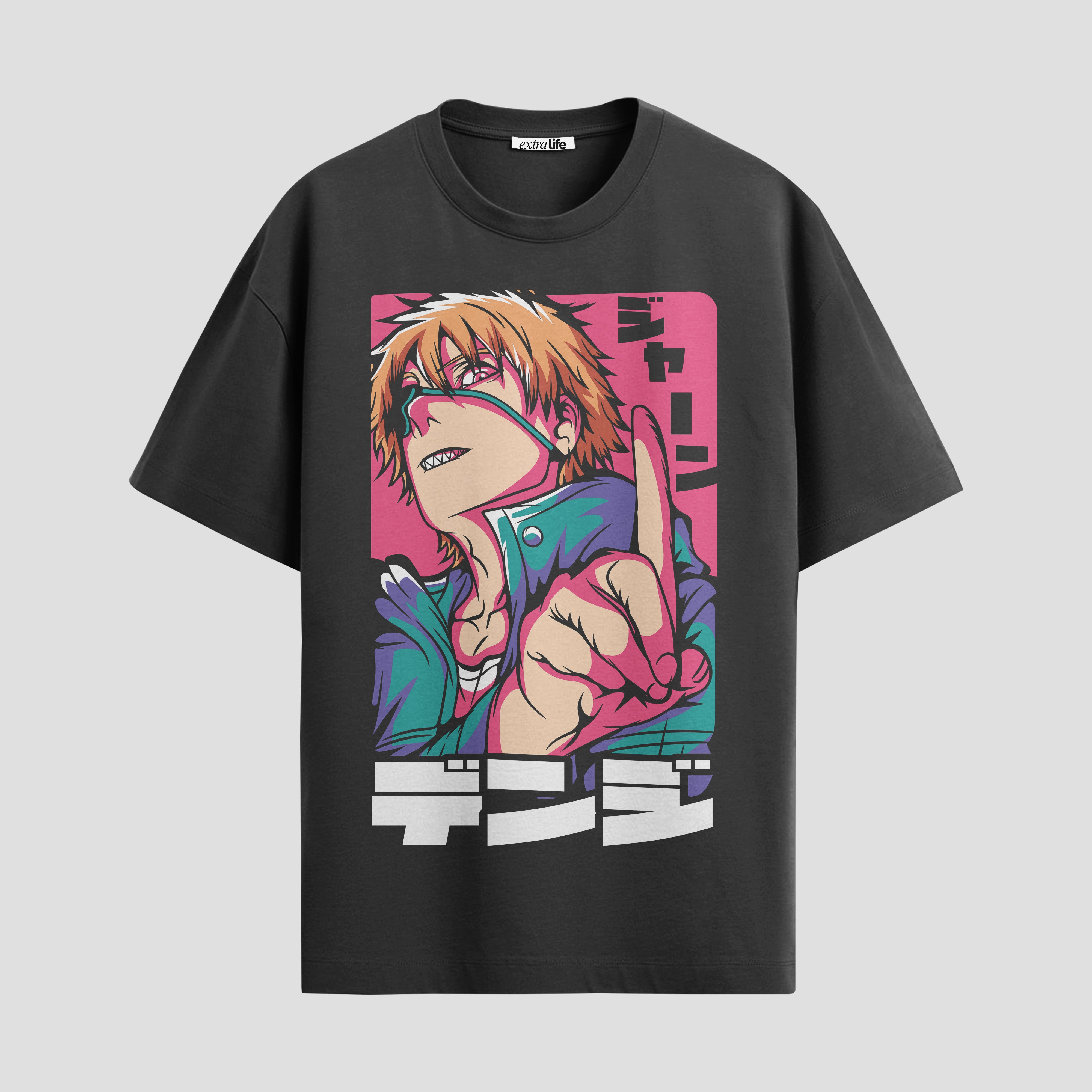 Playera urbana de anime y gaming ExtraLife MX, corte Standard Fit unisex ligero y transpirable en color Deep Black y Pure White, ropa de uso diario para gym y casual.