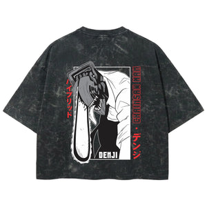 Playera streetwear premium de anime y gaming ExtraLife MX, corte boxy deluxe mineral wash heavyweight en color Acid Wash, moda urbana mexicana de culto.