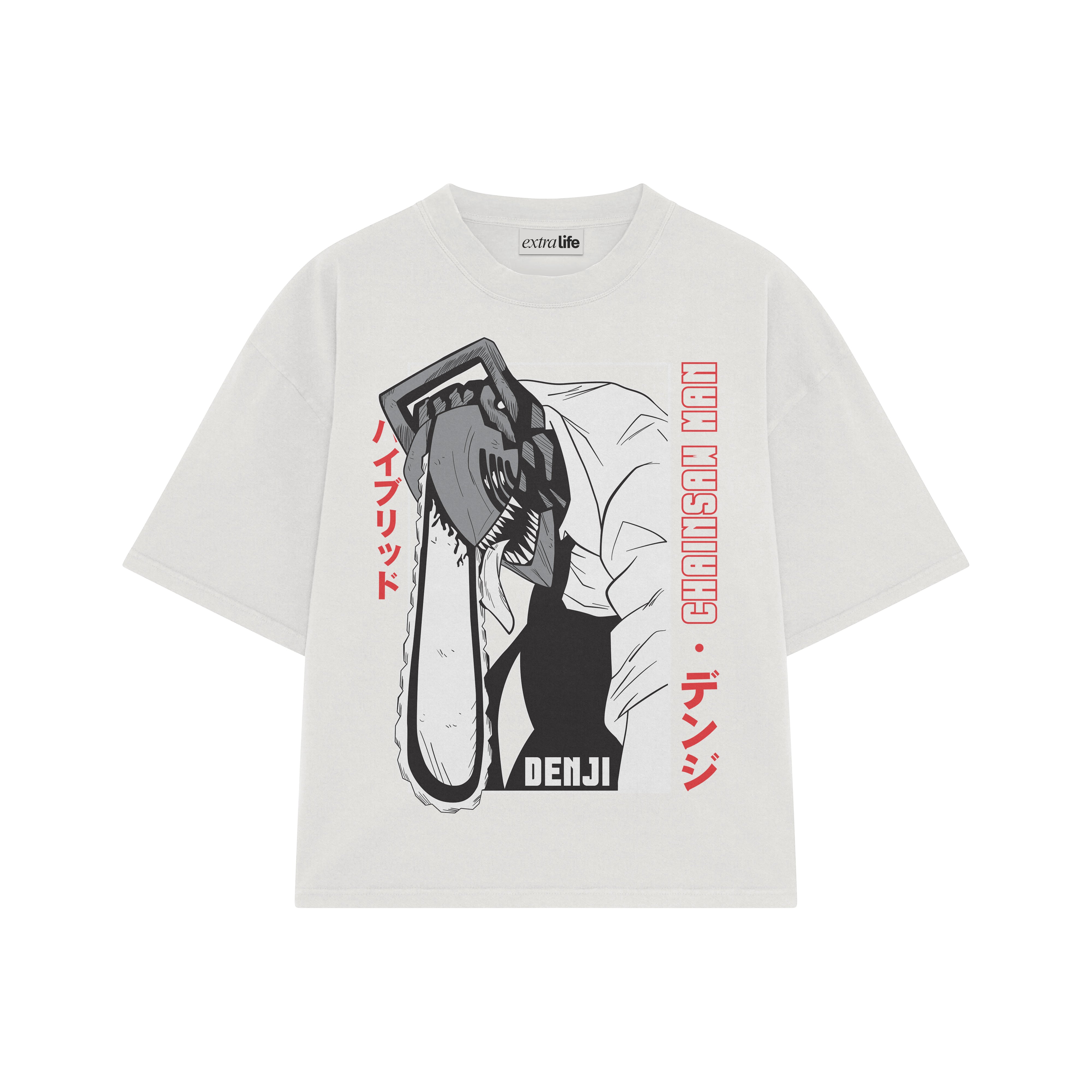Playera streetwear premium de anime y gaming ExtraLife MX, corte boxy oversized drop shoulder heavyweight en color Deep Black y Off-White, moda urbana mexicana de culto.