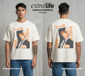 El Contrato Infernal | La Motosierra Infernal #00397 - Playera Oversized Premium | Off White - Foto en modelo