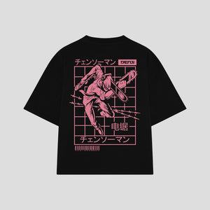 Playera streetwear premium de anime y gaming ExtraLife MX, corte boxy oversized drop shoulder heavyweight en color Deep Black y Off-White, moda urbana mexicana de culto.