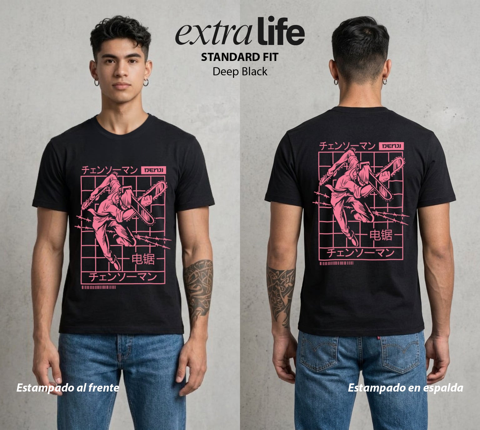 El Contrato Infernal | El Chico con Corazon de Perro #00399 - Playera Standard Fit | Deep Black - Foto en modelo