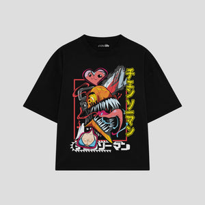 Playera streetwear premium de anime y gaming ExtraLife MX, corte boxy oversized drop shoulder heavyweight en color Deep Black y Off-White, moda urbana mexicana de culto.