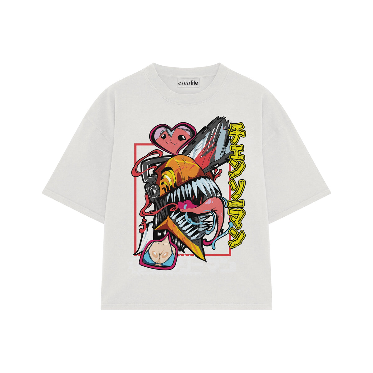 Playera streetwear premium de anime y gaming ExtraLife MX, corte oversized drop shoulder ligero y fresco en color Deep Black y Off-White, moda urbana mexicana de culto.