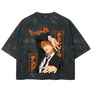 Playera streetwear premium de anime y gaming ExtraLife MX, corte boxy deluxe mineral wash heavyweight en color Acid Wash, moda urbana mexicana de culto.
