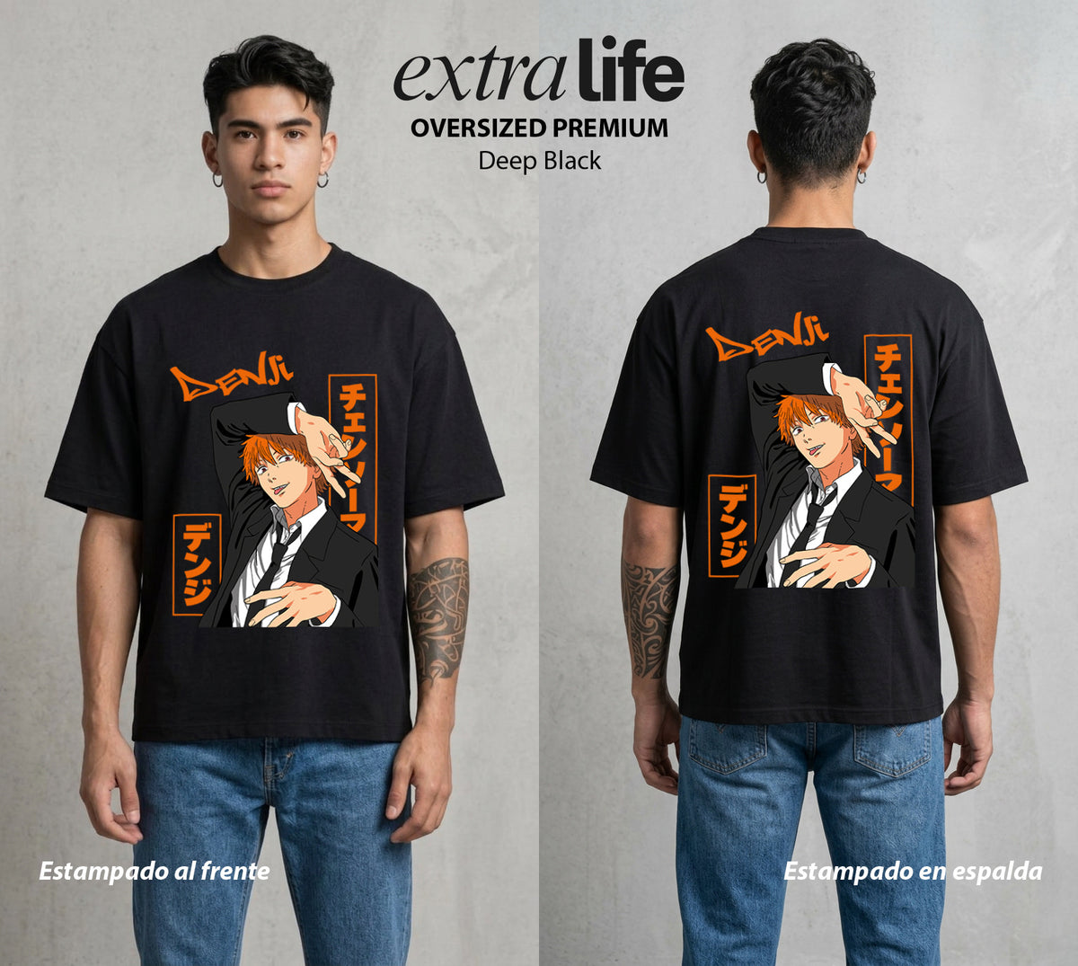 El Contrato Infernal | Motosierra y Corazon #00401 - Playera Oversized Premium | Deep Black - Foto en modelo