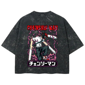Playera streetwear premium de anime y gaming ExtraLife MX, corte boxy deluxe mineral wash heavyweight en color Acid Wash, moda urbana mexicana de culto.
