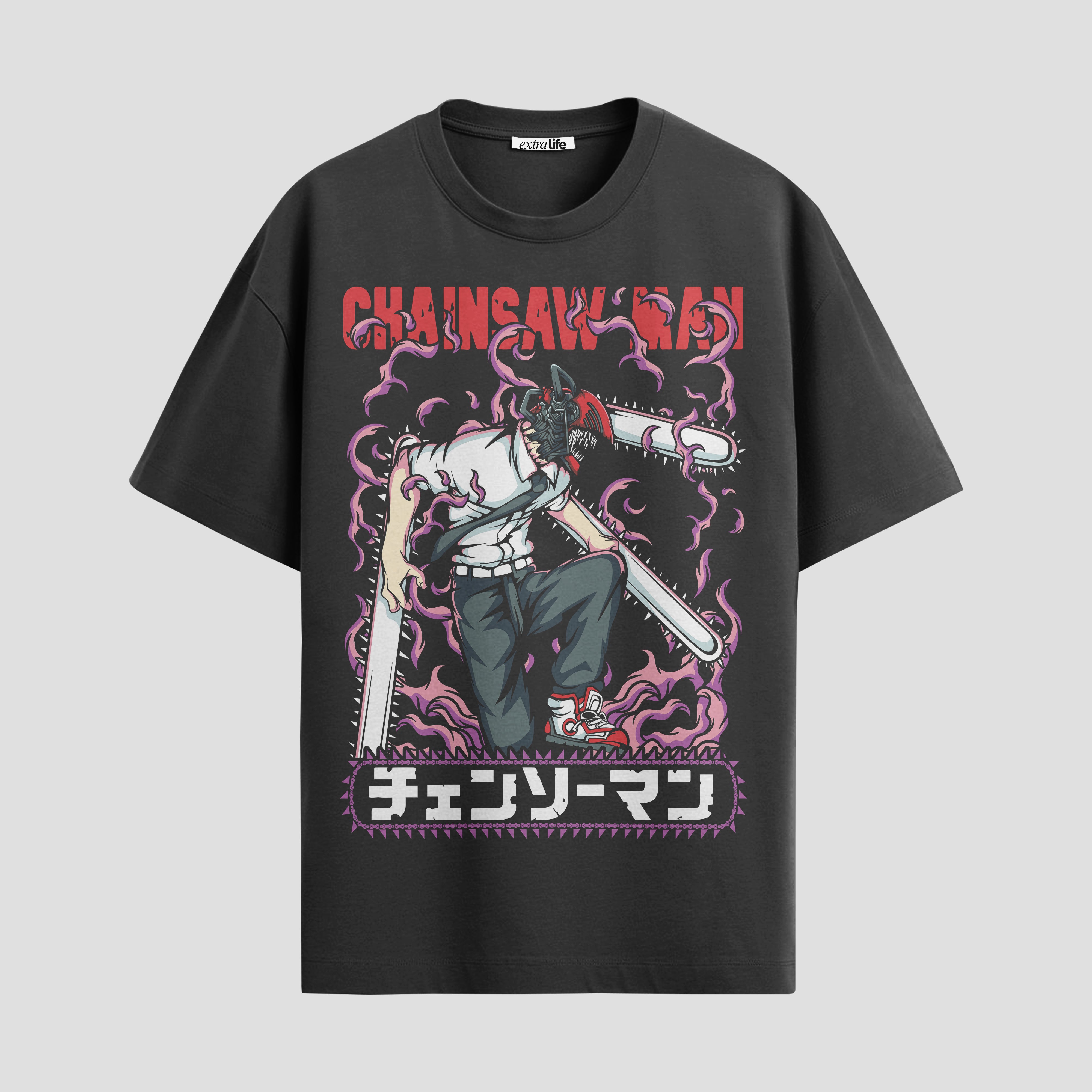 Playera urbana de anime y gaming ExtraLife MX, corte Standard Fit unisex ligero y transpirable en color Deep Black y Pure White, ropa de uso diario para gym y casual.