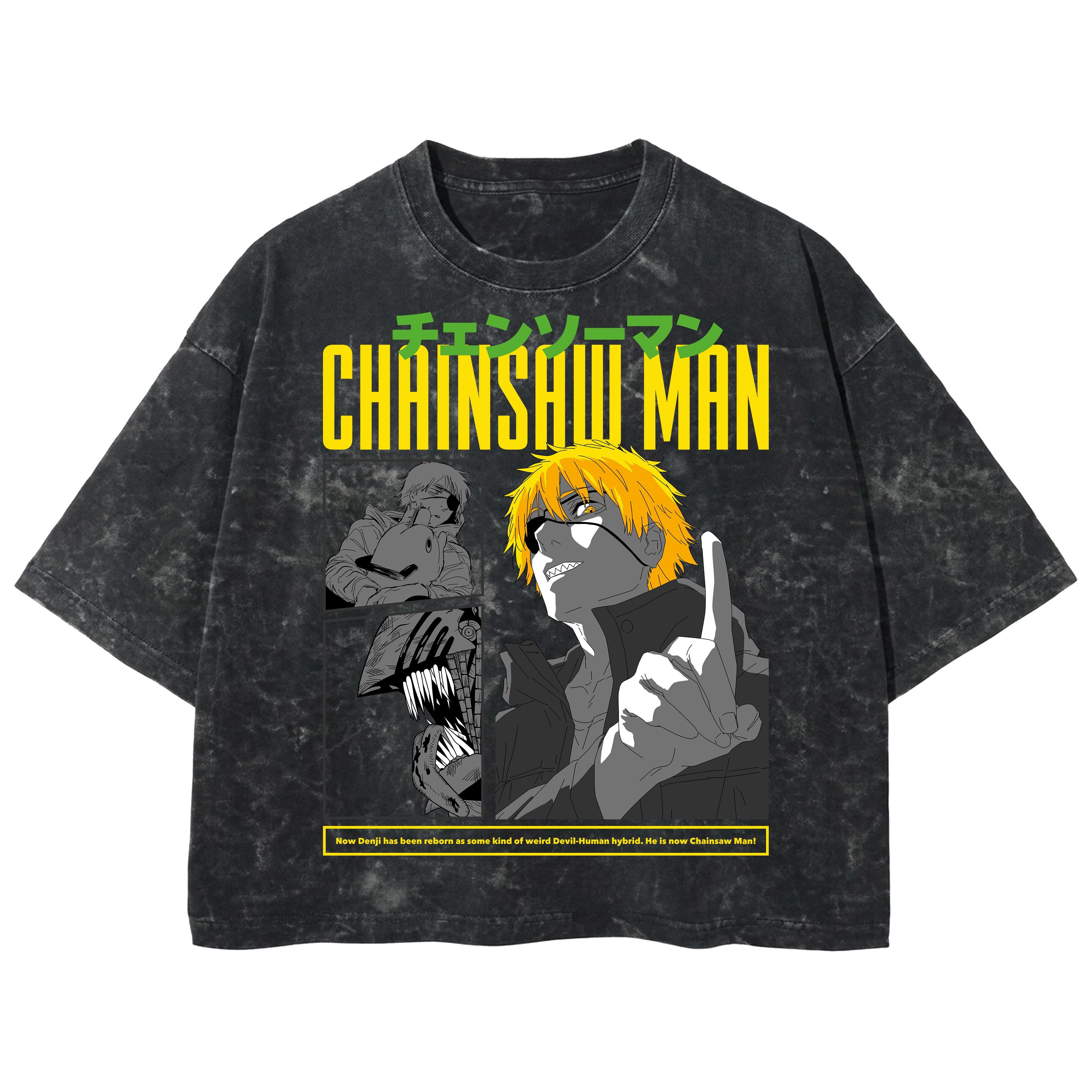 Playera streetwear premium de anime y gaming ExtraLife MX, corte boxy deluxe mineral wash heavyweight en color Acid Wash, moda urbana mexicana de culto.