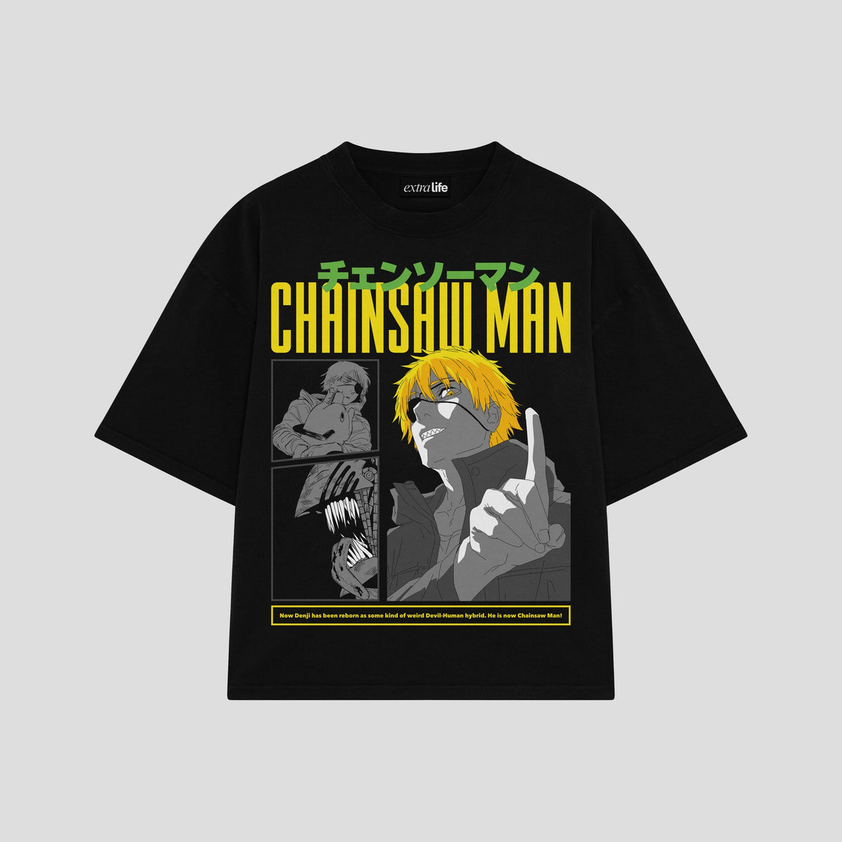 Playera streetwear premium de anime y gaming ExtraLife MX, corte oversized drop shoulder ligero y fresco en color Deep Black y Off-White, moda urbana mexicana de culto.