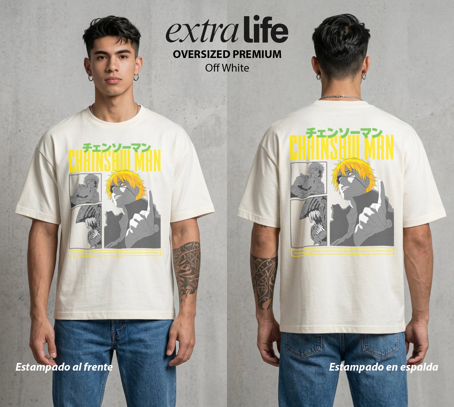 El Contrato Infernal | La Motosierra Infernal #00404 - Playera Oversized Premium | Off White - Foto en modelo