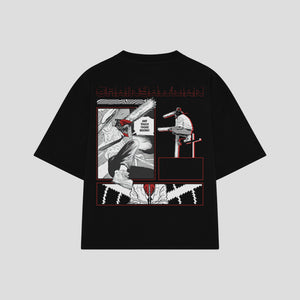 Playera streetwear premium de anime y gaming ExtraLife MX, corte boxy oversized drop shoulder heavyweight en color Deep Black y Off-White, moda urbana mexicana de culto.