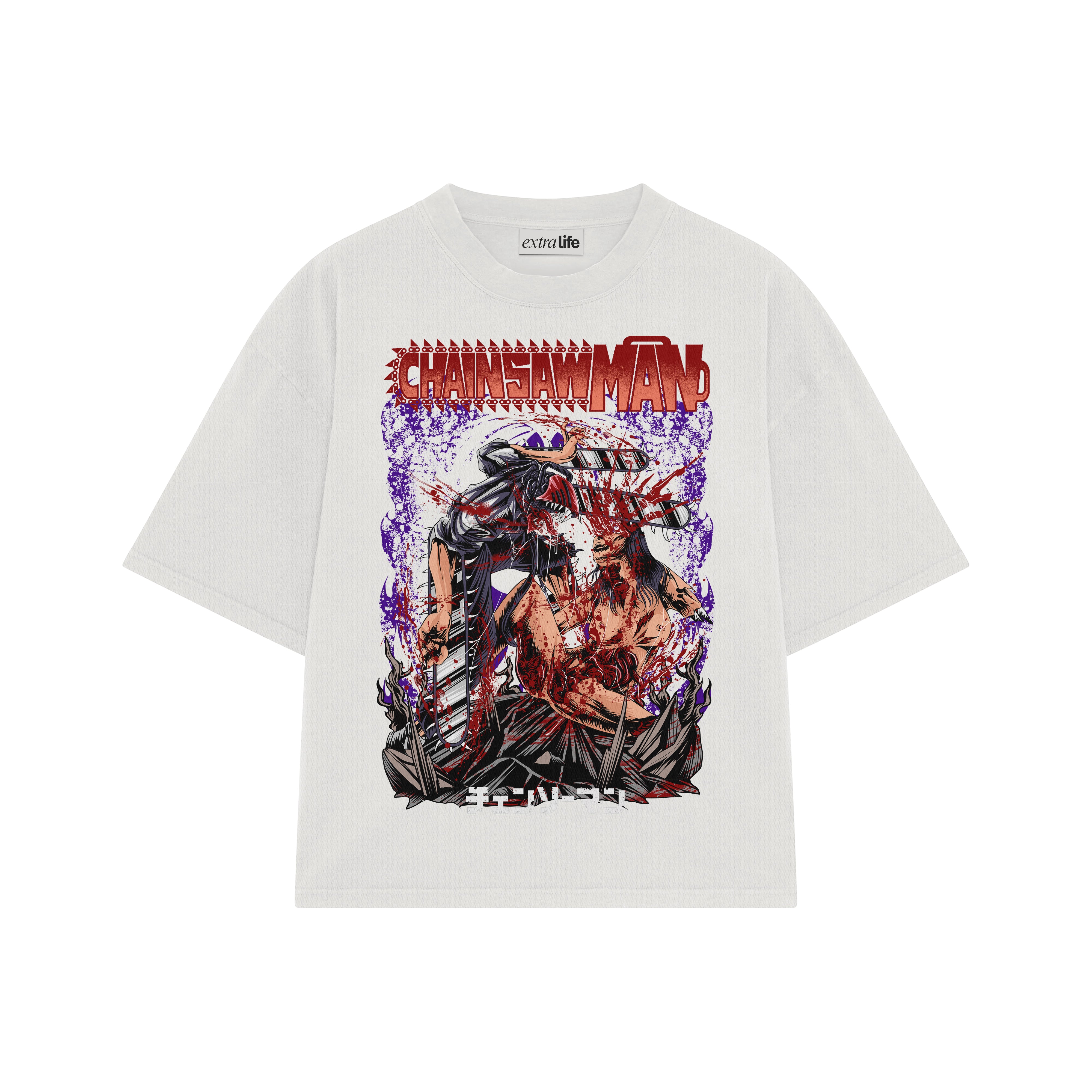 Playera streetwear premium de anime y gaming ExtraLife MX, corte boxy oversized drop shoulder heavyweight en color Deep Black y Off-White, moda urbana mexicana de culto.
