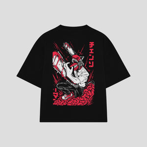 Playera streetwear premium de anime y gaming ExtraLife MX, corte boxy oversized drop shoulder heavyweight en color Deep Black y Off-White, moda urbana mexicana de culto.