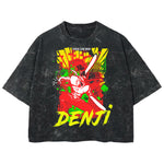Playera streetwear premium de anime y gaming ExtraLife MX, corte boxy deluxe mineral wash heavyweight en color Acid Wash, moda urbana mexicana de culto.