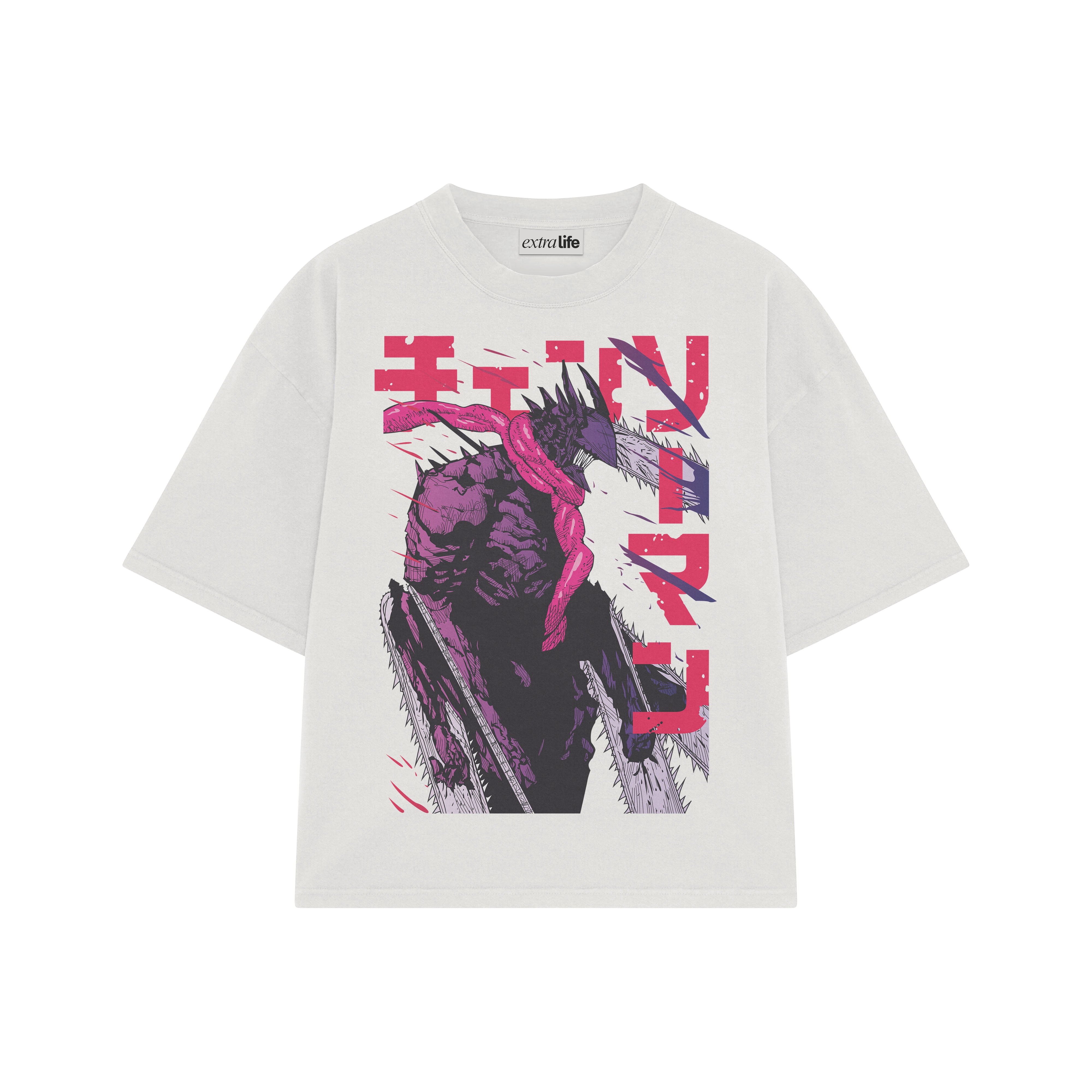 Playera streetwear premium de anime y gaming ExtraLife MX, corte boxy oversized drop shoulder heavyweight en color Deep Black y Off-White, moda urbana mexicana de culto.