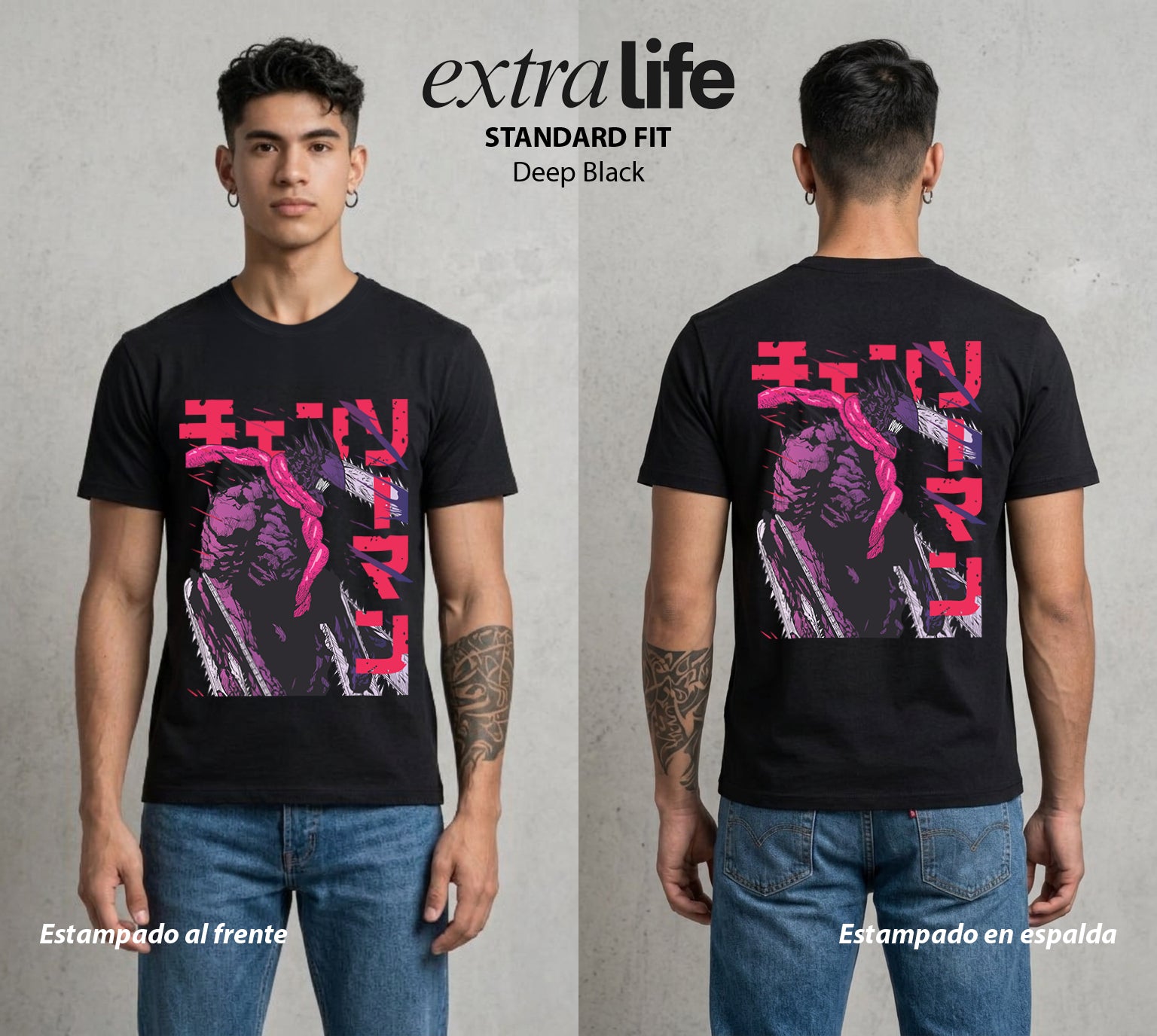 El Contrato Infernal | La Motosierra Infernal #00411 - Playera Standard Fit | Deep Black - Foto en modelo