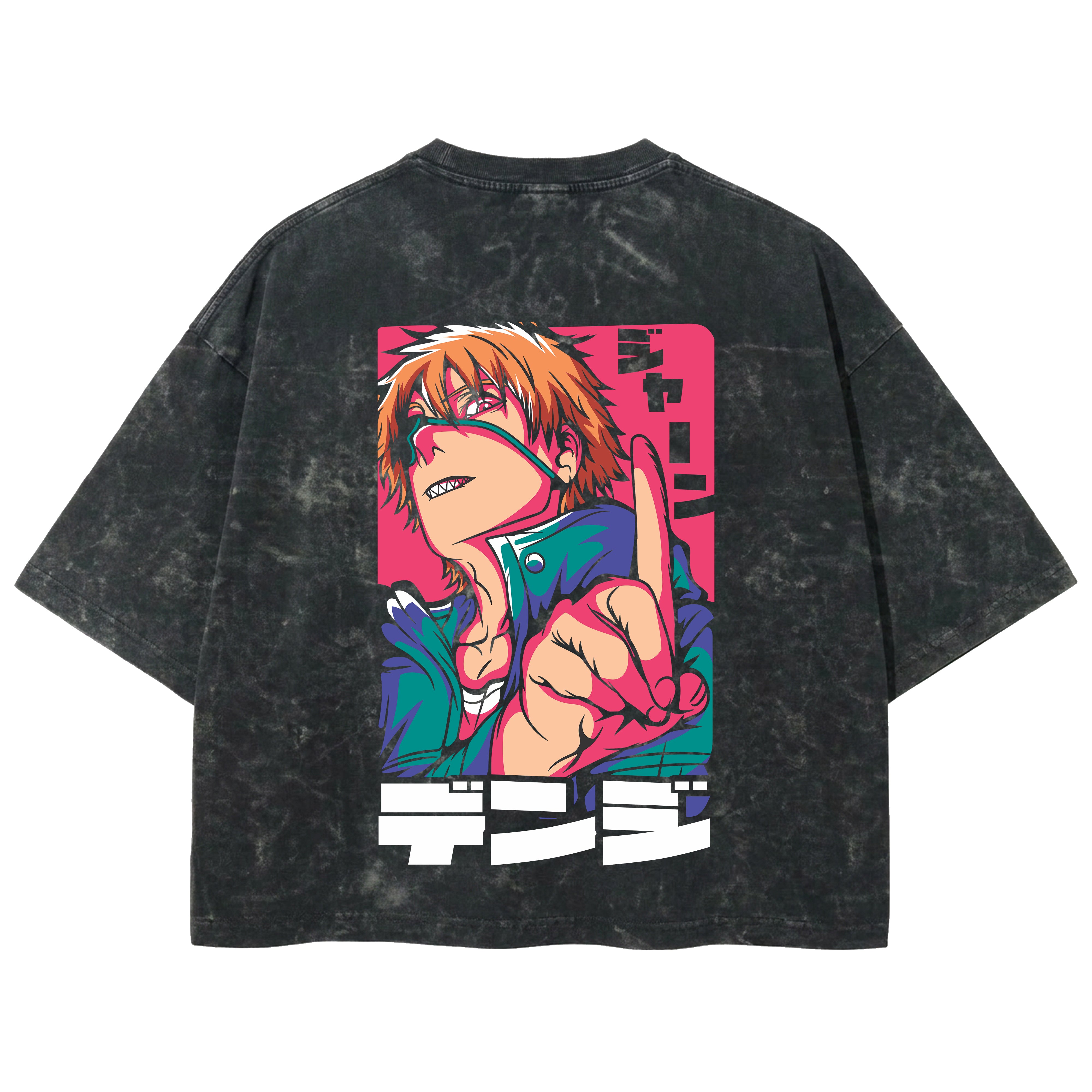 Playera streetwear premium de anime y gaming ExtraLife MX, corte boxy deluxe mineral wash heavyweight en color Acid Wash, moda urbana mexicana de culto.