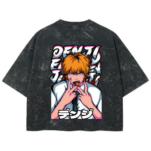 Playera streetwear premium de anime y gaming ExtraLife MX, corte boxy deluxe mineral wash heavyweight en color Acid Wash, moda urbana mexicana de culto.