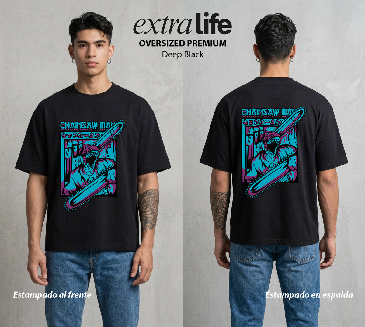 El Contrato Infernal | Motosierra y Corazon #00415 - Playera Oversized Premium | Deep Black - Foto en modelo