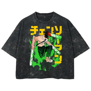 Playera streetwear premium de anime y gaming ExtraLife MX, corte boxy deluxe mineral wash heavyweight en color Acid Wash, moda urbana mexicana de culto.