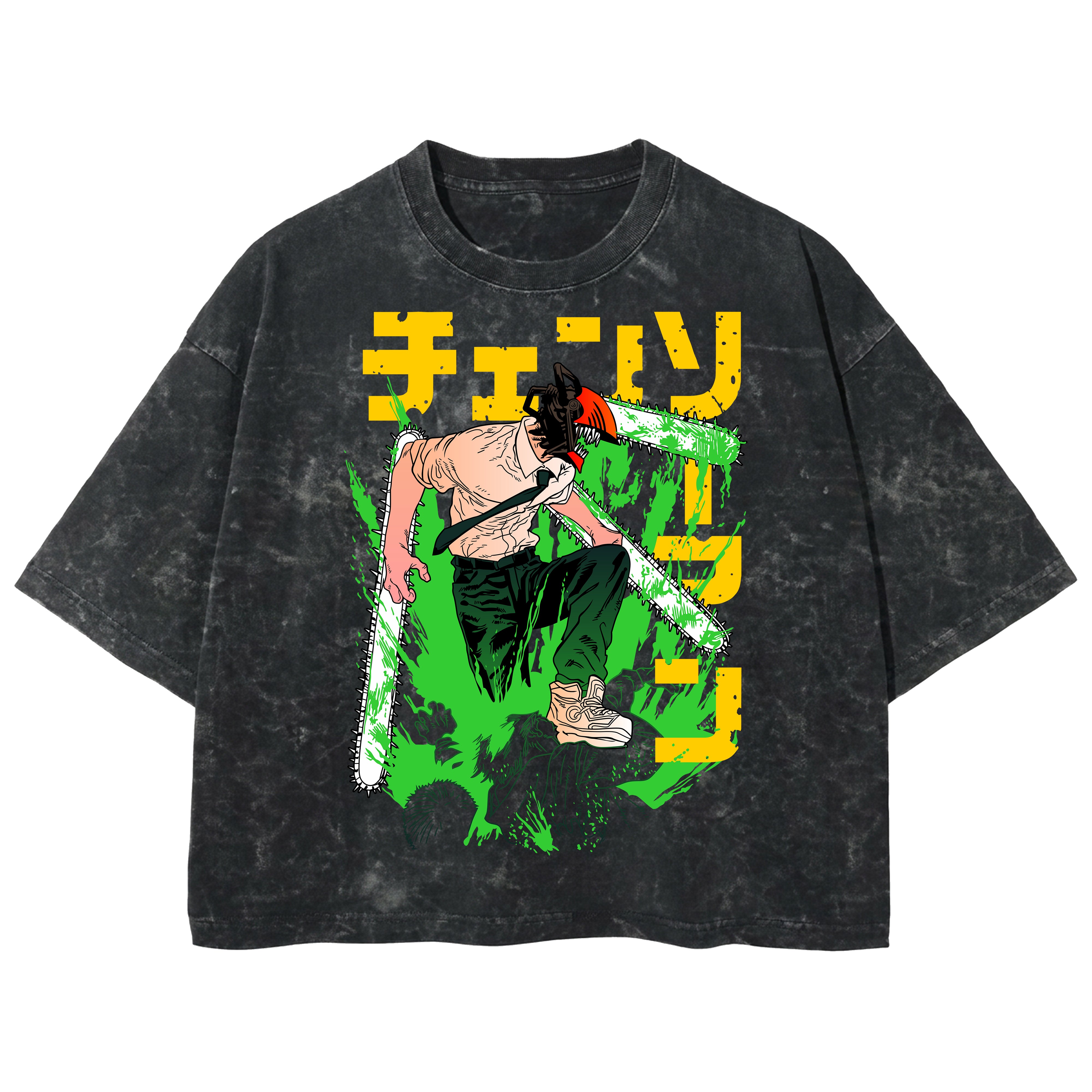 Playera streetwear premium de anime y gaming ExtraLife MX, corte boxy deluxe mineral wash heavyweight en color Acid Wash, moda urbana mexicana de culto.