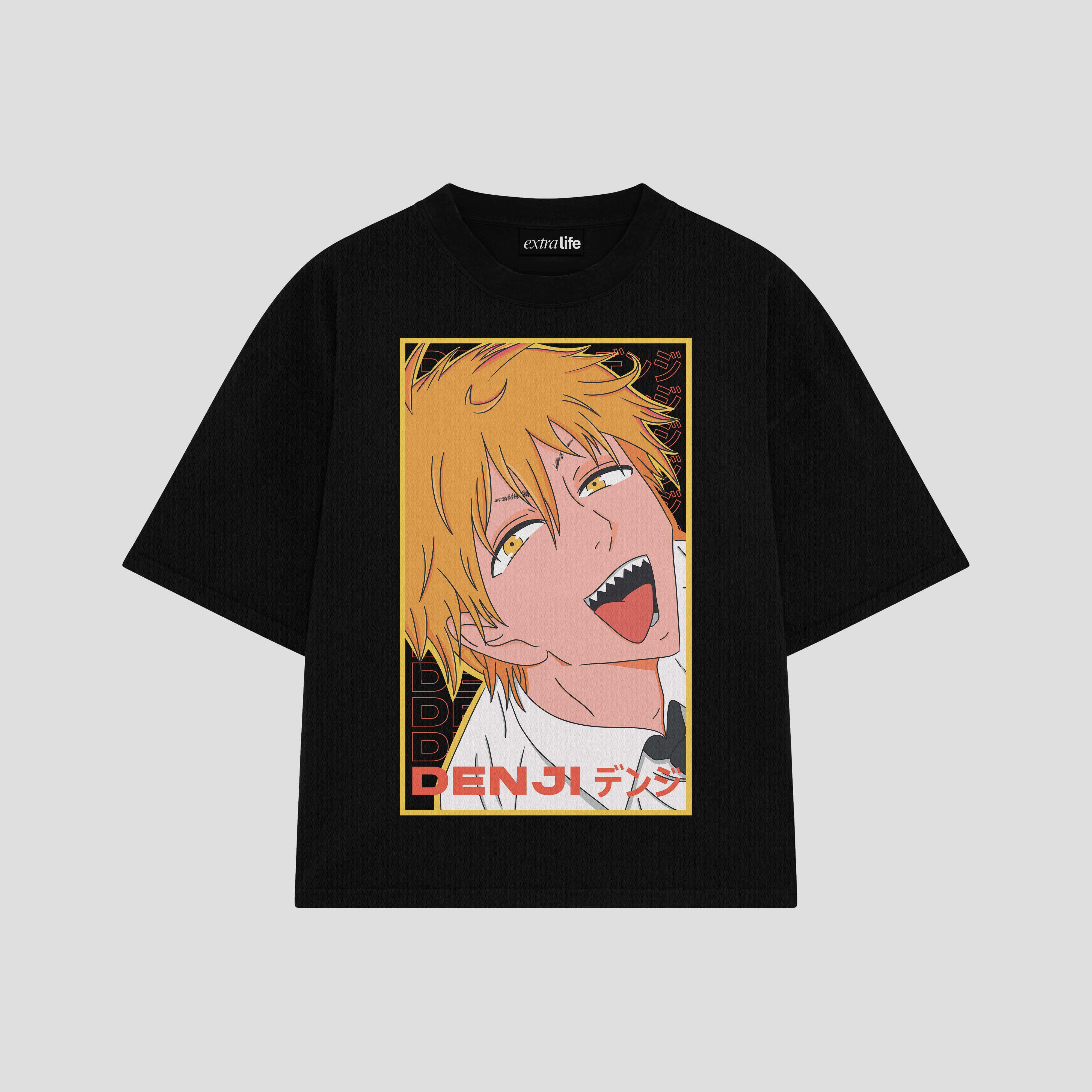 Playera streetwear premium de anime y gaming ExtraLife MX, corte boxy oversized drop shoulder heavyweight en color Deep Black y Off-White, moda urbana mexicana de culto.