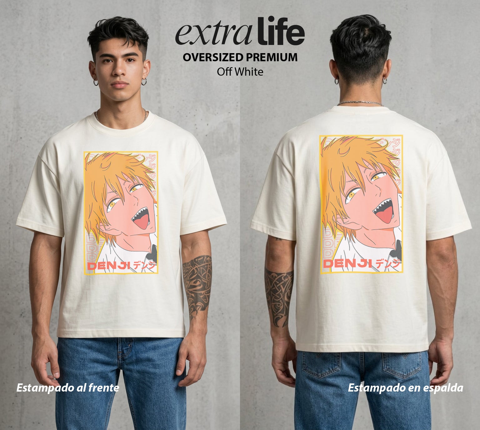 El Contrato Infernal | La Motosierra Infernal #00418 - Playera Oversized Premium | Off White - Foto en modelo