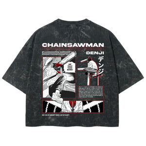 Playera streetwear premium de anime y gaming ExtraLife MX, corte boxy deluxe mineral wash heavyweight en color Acid Wash, moda urbana mexicana de culto.