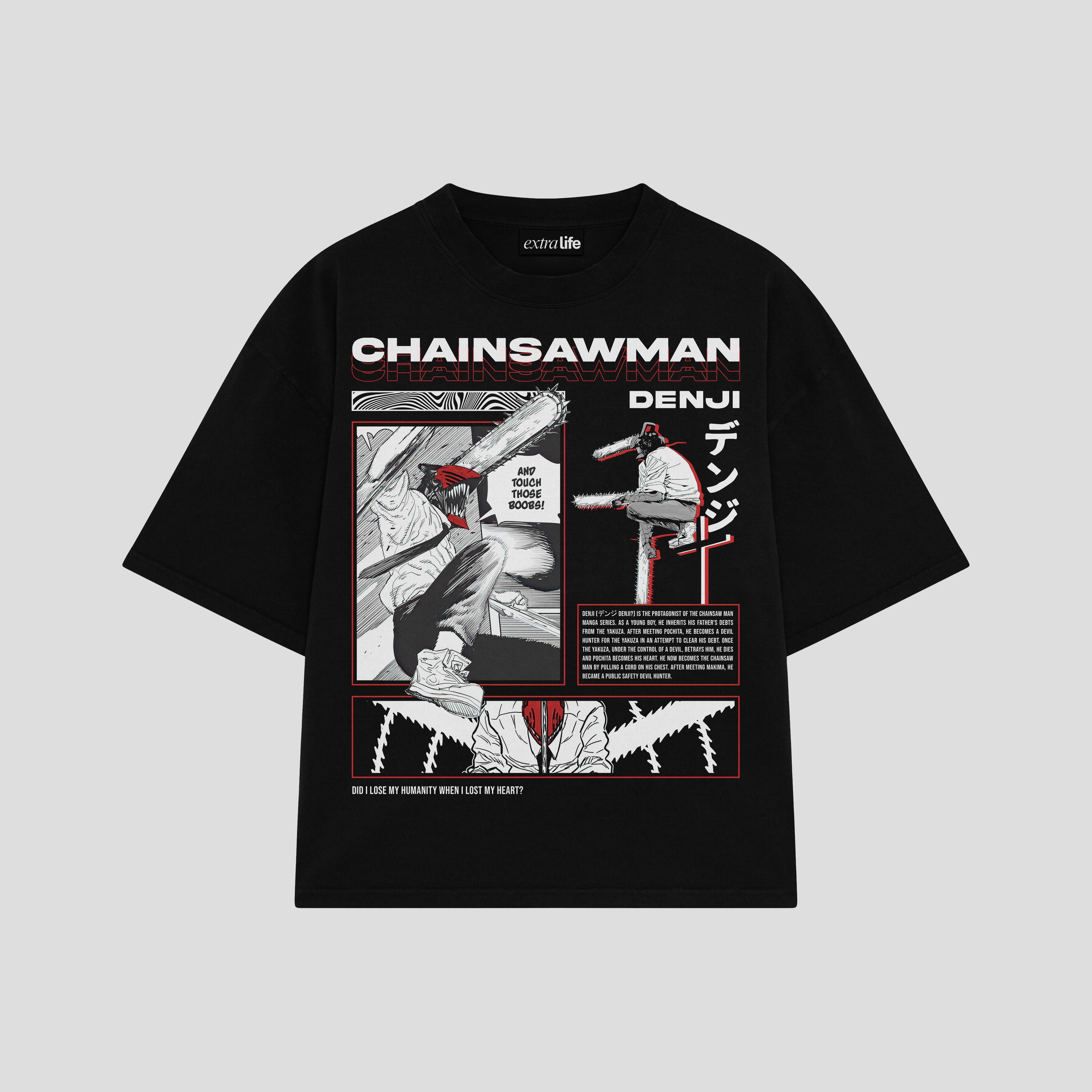 Playera streetwear premium de anime y gaming ExtraLife MX, corte boxy oversized drop shoulder heavyweight en color Deep Black y Off-White, moda urbana mexicana de culto.