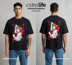 El Contrato Infernal | El Chico con Corazon de Perro #00420 - Playera Oversized Premium | Deep Black - Foto en modelo